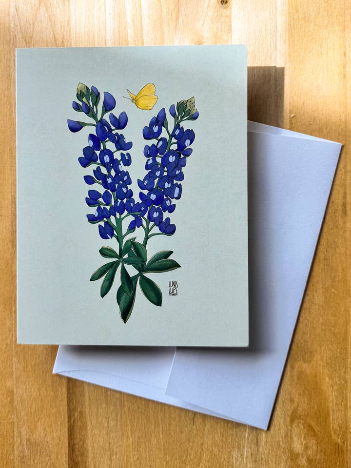 Texas Bluebonnet Wildflowers Blank Greeting Card – Stationer for wholesale by Luna Lupe Studio