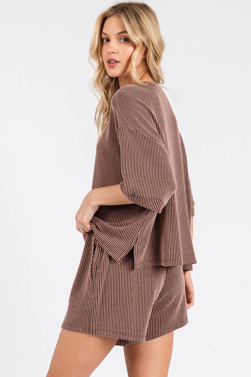 Sewn and Seen - Wholesale Lounge Set - Women's - RIBBED ROUND NECK TOP AND SHORTS SET33