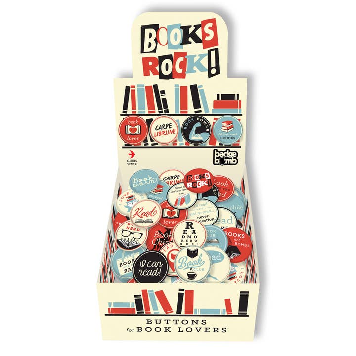 Gibbs Smith - Wholesale Retailer Display - Paper & Novelty - Books Rock! Buttons, counter display filled button box