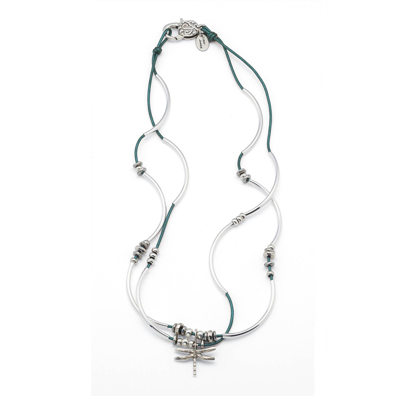 Lizzy James - Wholesale Beaded Bracelet - Women's Dragonfly Wrap Bracelet-Necklace - Metallic Teal - S2