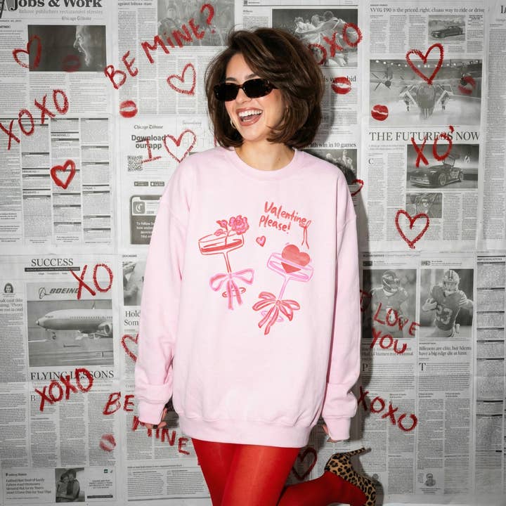 Hey Jude Graphic Tees - Wholesale Graphic Sweatshirt - Women's - Valentine Please! Crewneck Sweatshirt