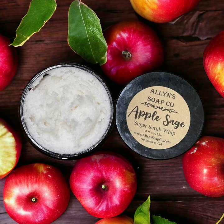 Apple Sage Sugar Scrub Whip for wholesale by Allyn’s Soap Co.