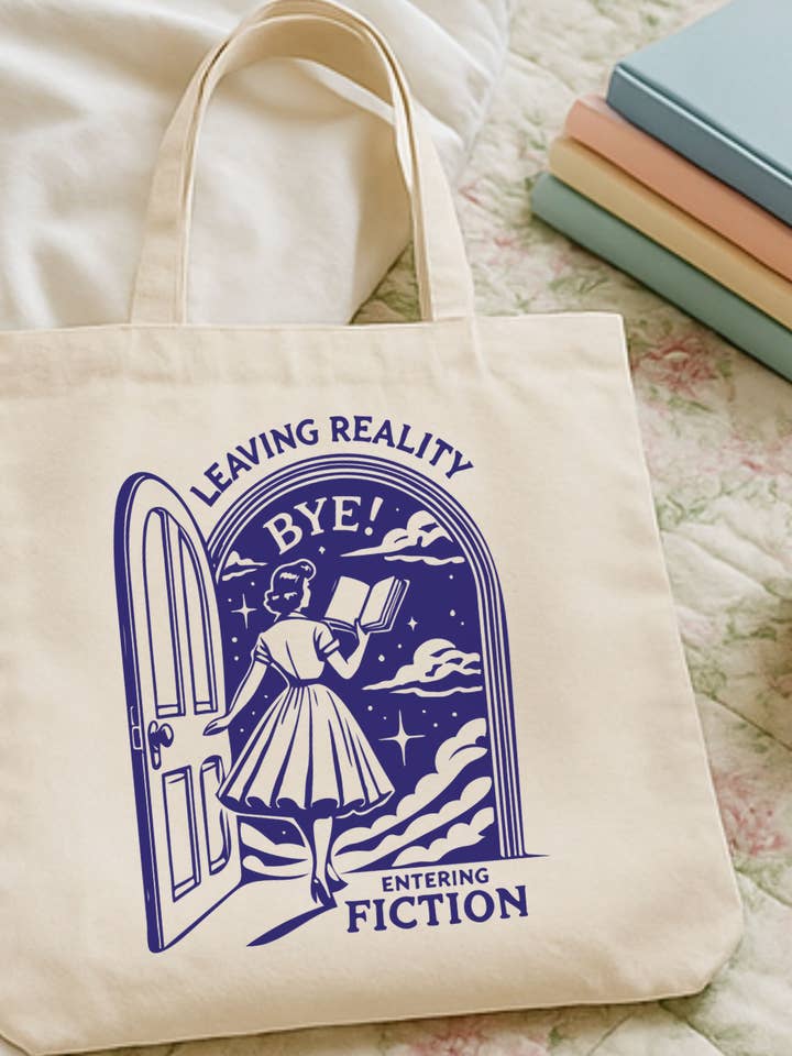 Leaving Reality Entering Fiction Tote Bag for wholesale by Hilarious Humanitarian