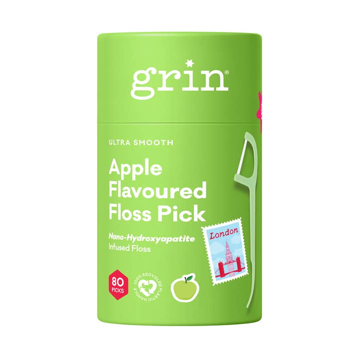 Grin Ultra Smooth Apple Flavoured Floss Pick 80pk Canister for wholesale by Grin Natural Products