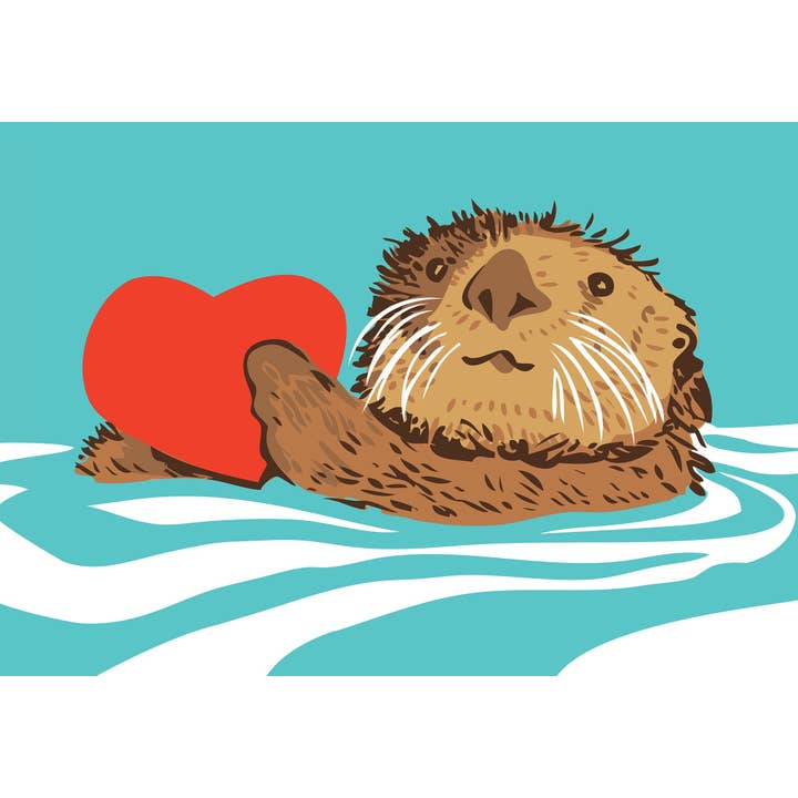RLO-52 Otter with Heart Greeting Card for wholesale by Rigel Paper