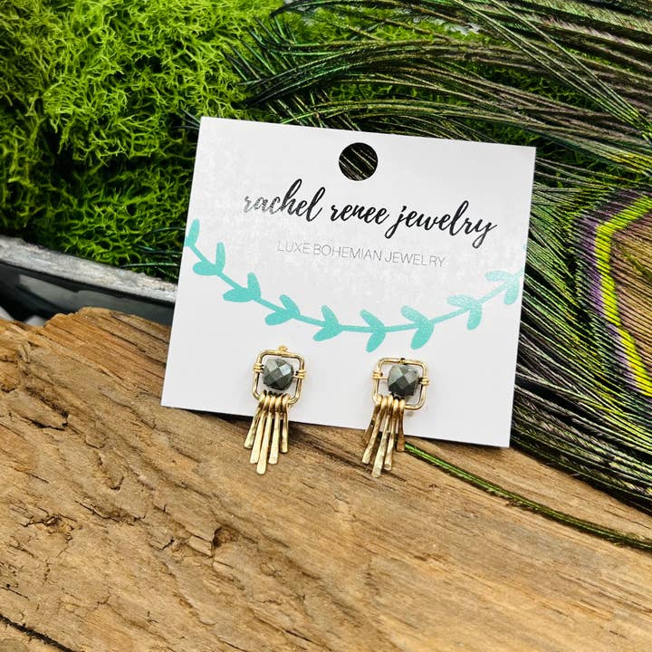 Rachel Renee Jewelry - Wholesale Dangle Earrings - GRETA Dainty Fringe Gemstone Studs - More Colors Available2
