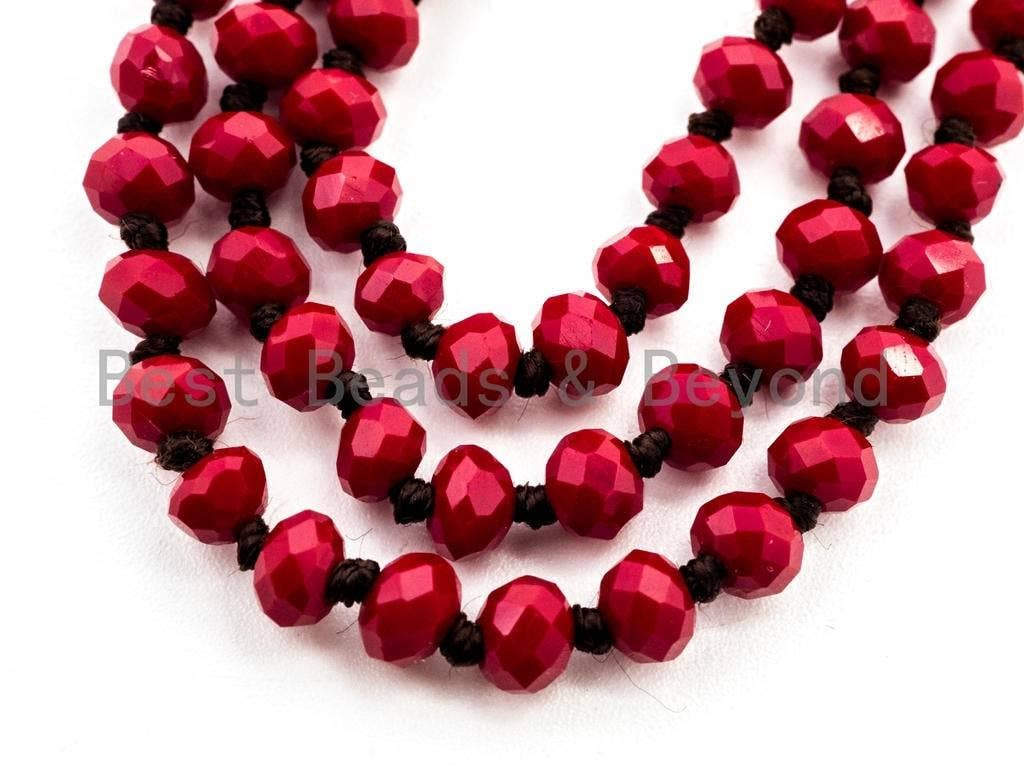 BestBeads&Beyond – wholesale Pärlband/Pärlhalsband – 60" lång hand knuten röd färg Crystal halsband, D121