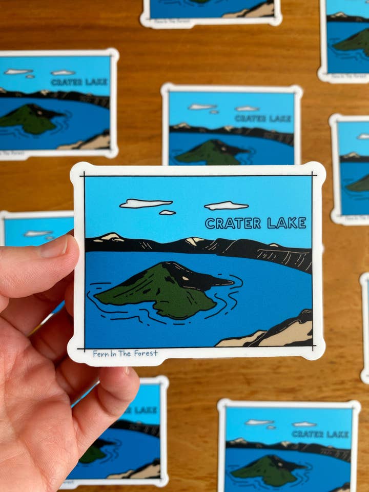 Crater Lake National Park Illustrated Sticker | 3.25” x 2.5" for wholesale by Fern In The Forest