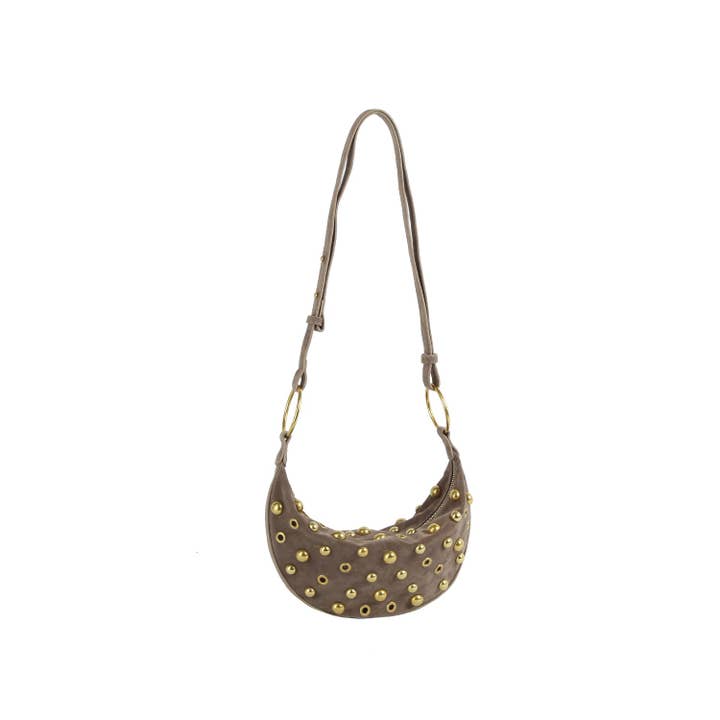 Handbag Factory Corp - Wholesale Shoulder Bag - Women's - Studded Suede Crescent Shoulder Bag1