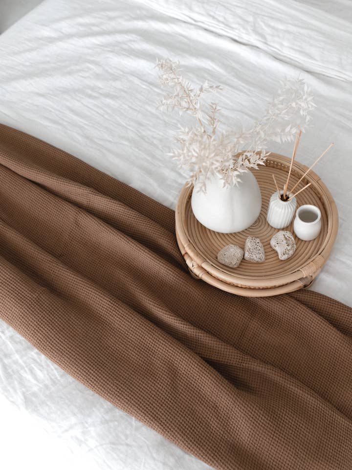 Linen Waffle Blanket/Throw BB001 In Raw Umber Colour for wholesale by Unique Linen