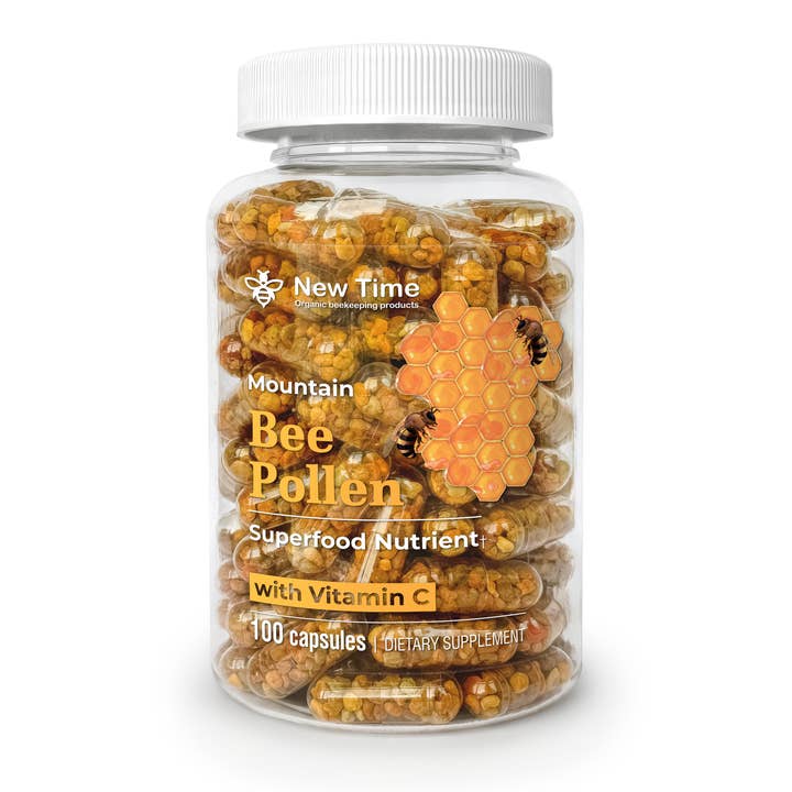 Gélules de pollen d'abeille avec vitamine C, complément biologique, multivitamines, superaliment probiotique pour la vente par 1newtime LLC