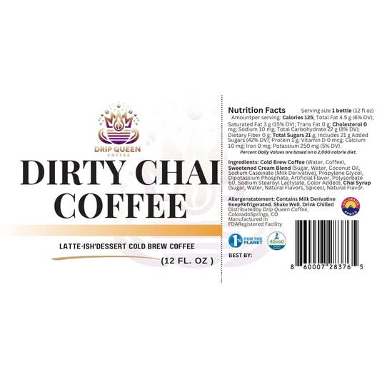 Drip Queen Coffee – wholesale Iced Coffee/Cold Brew – Latte-ish Dirty Chai Cold Brew Coffee 12/12oz3