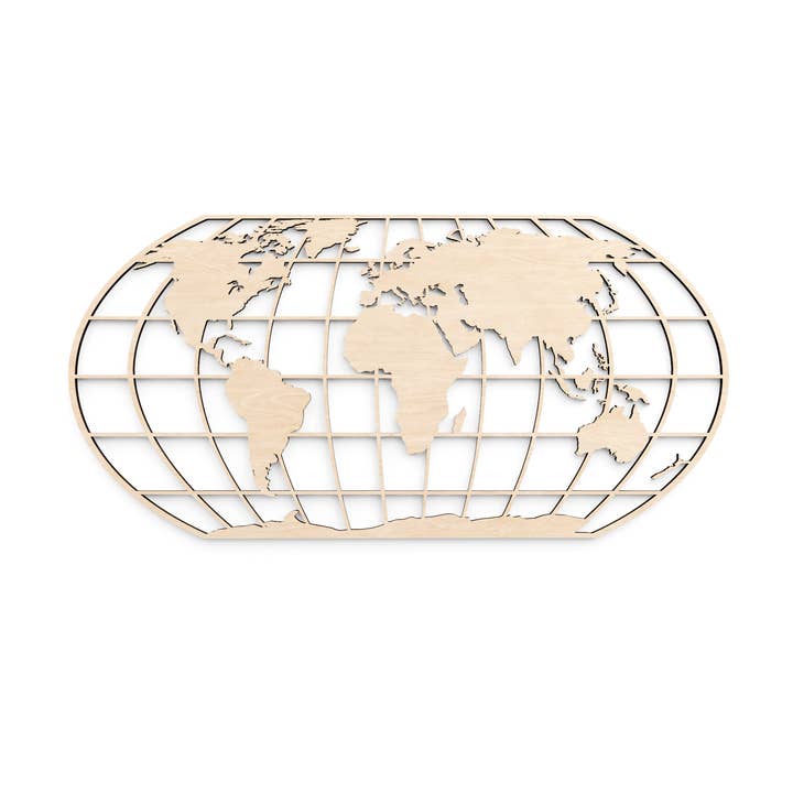 Houten wereldkaart met meridianen voor wholesale door Papurino