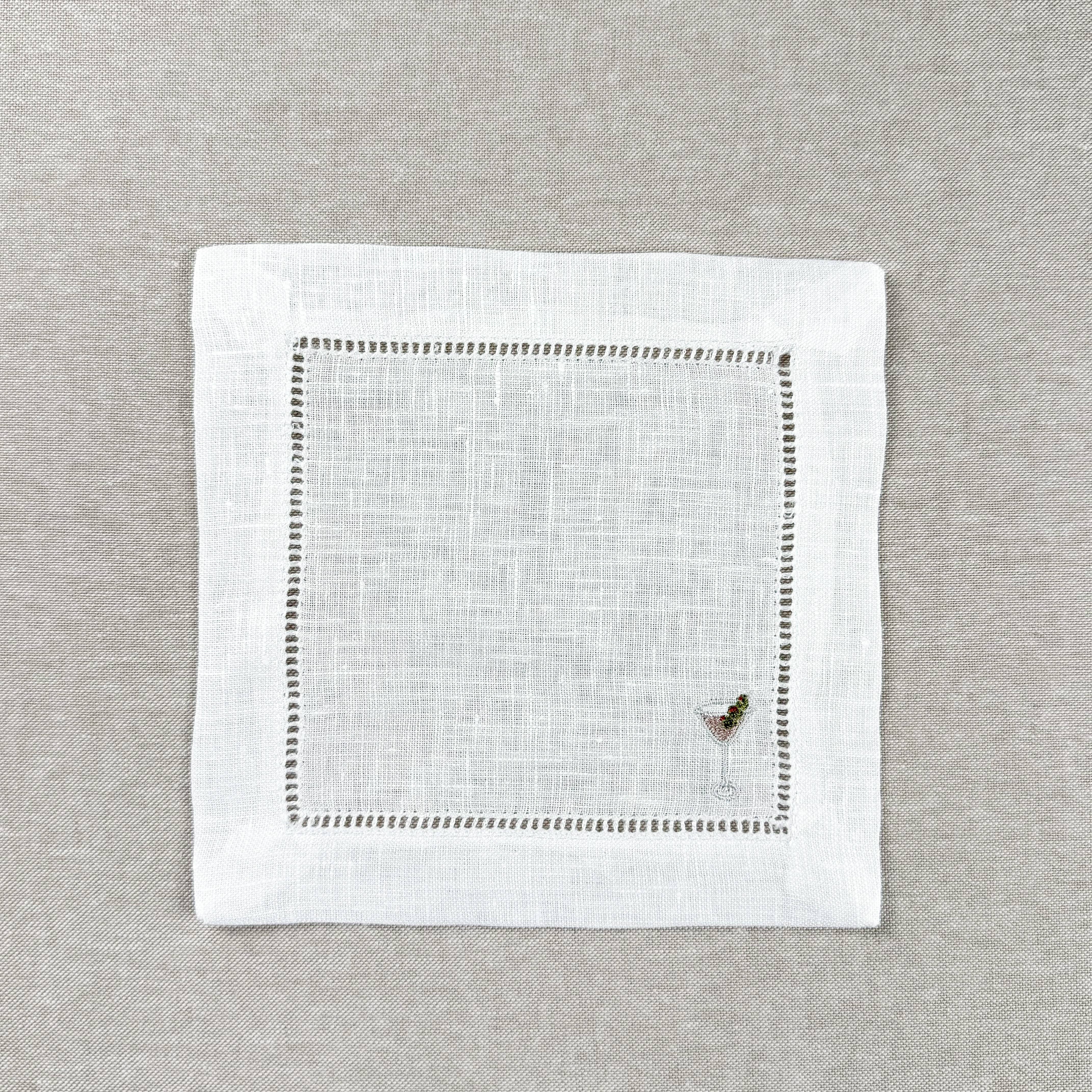 Casey Jo Paper Co. - Wholesale Dinner & Cloth Napkin - Olive Martini Embroidered Cocktail Napkin Set7