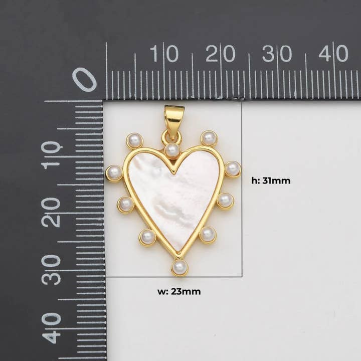 Beads Creation - Wholesale Individual Charm/Pendant - Shell Pearl Heart Charm Pendant in Gold Filled, CP20343