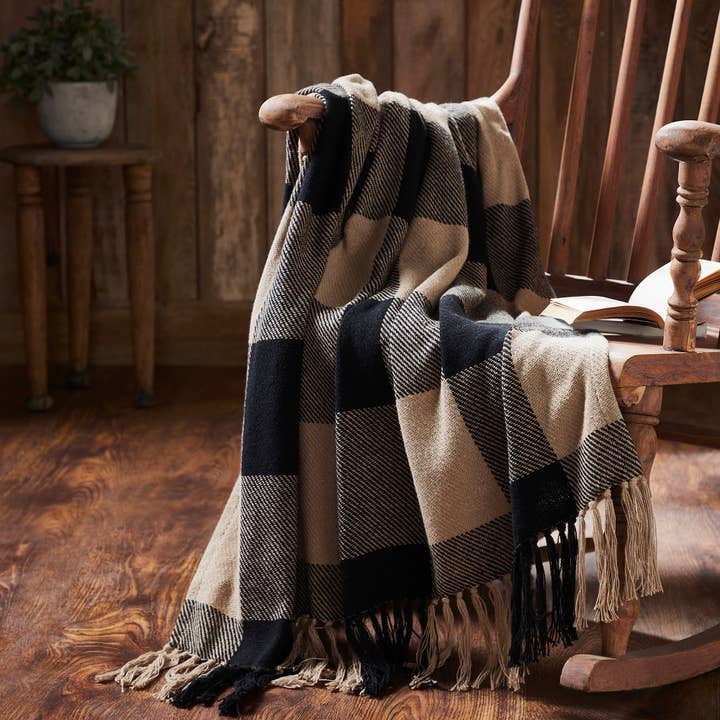 VHC Brands - Wholesale Throw Blanket - Black Check Woven Throw 50x60