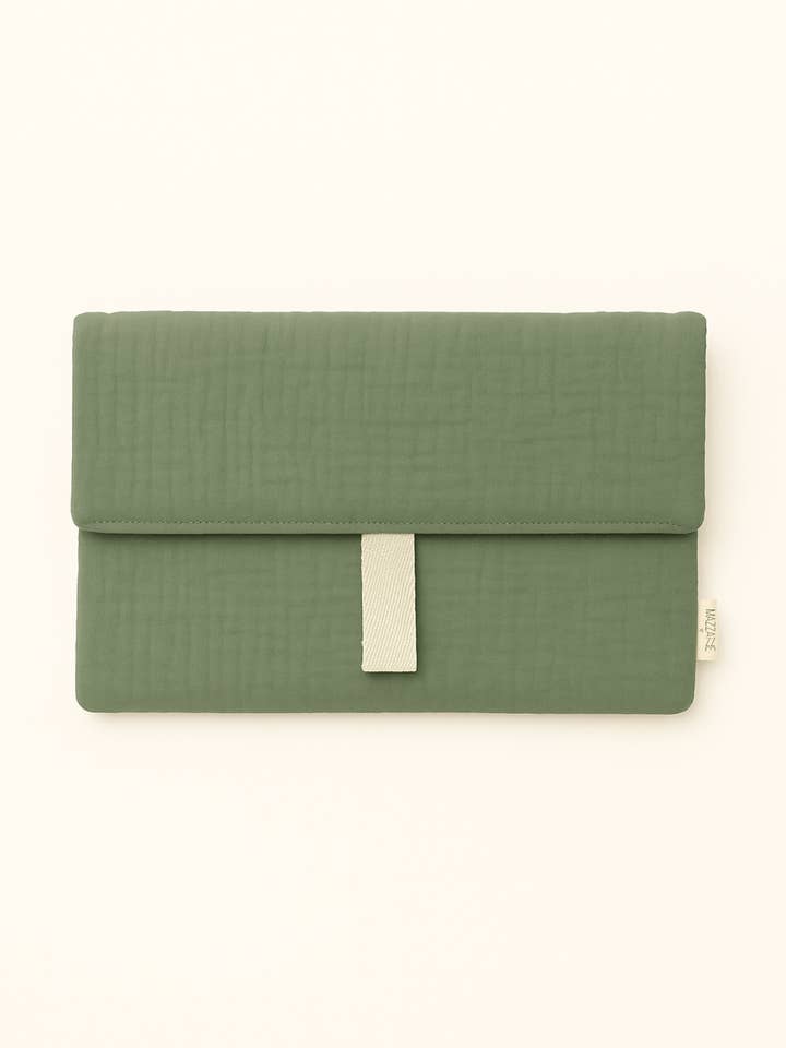 Personaliseerbare boekbeschermhoes voor dames van groene katoenen gaze voor wholesale door MAZZANNE