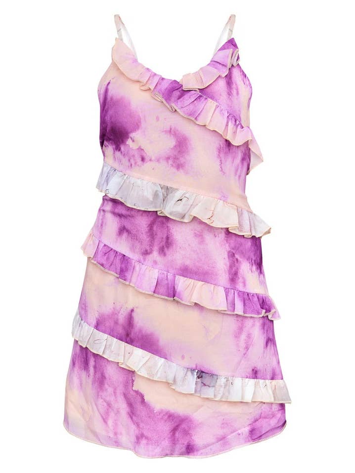 Viola Abito a turni con spalline asimmetriche con stampa ad acquerello viola in vendita all'ingrosso su Faire2