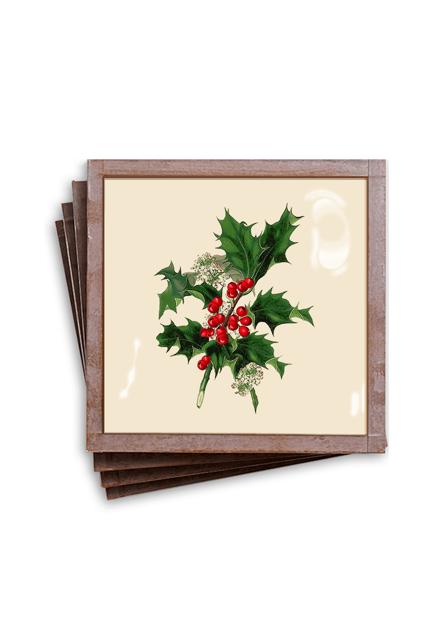 Ben's Garden - Wholesale Coasters - Holly Sprig Copper & Glass Coaster, Set of 40