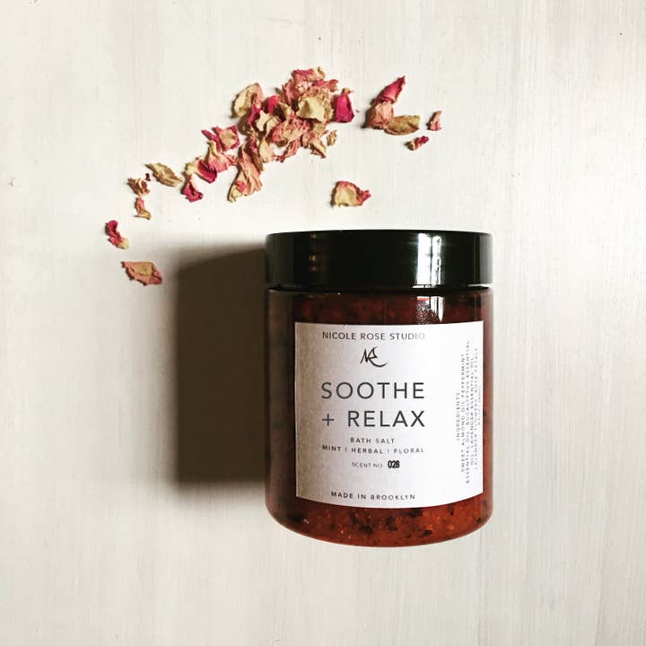 Soothe + Relax 8oz Bath Salt for wholesale by Nicole Rose Studio