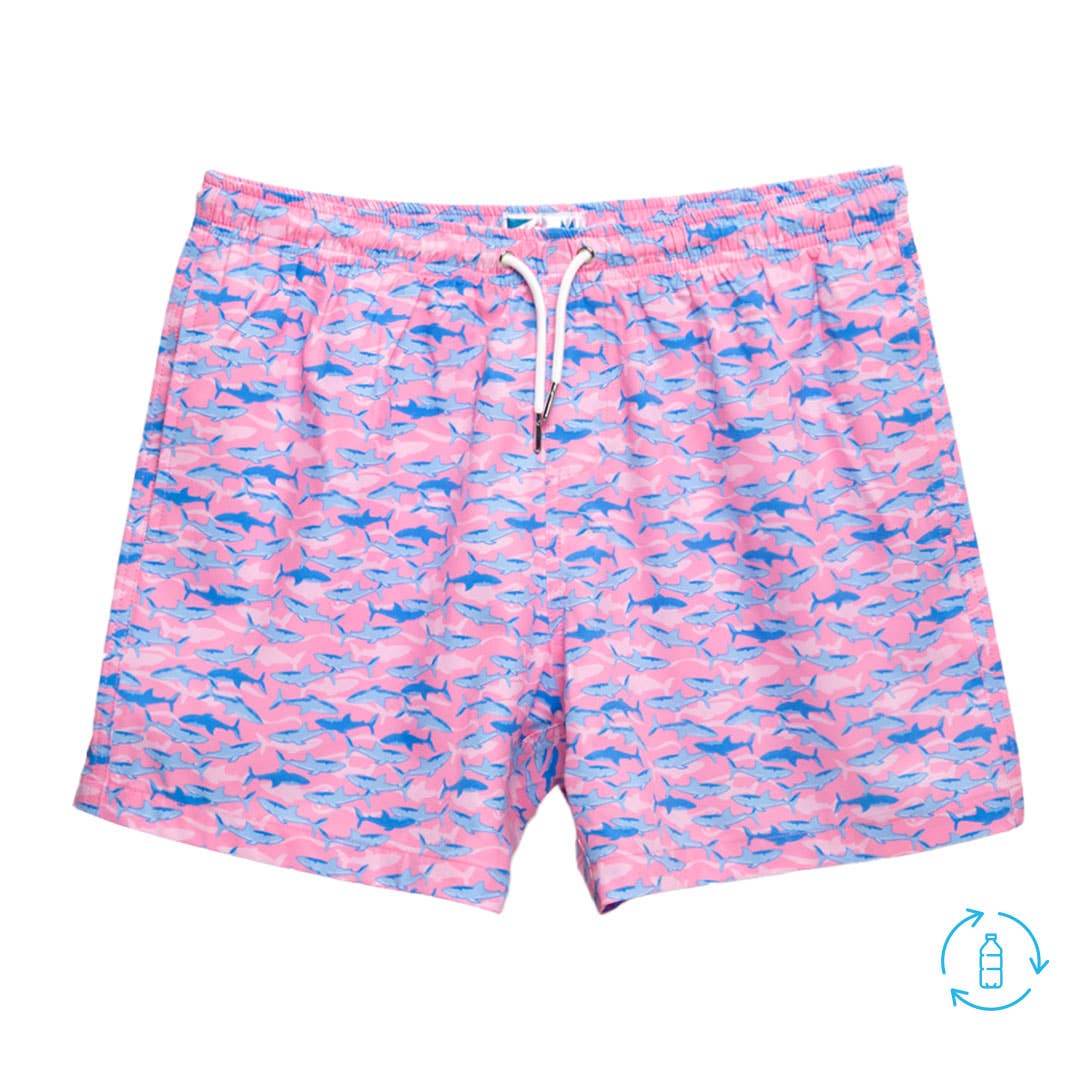 Bermies - Wholesale Boardshort - Heren - Bermies roze zwembroek met haaienprint - 15 cm met inzetstuk6