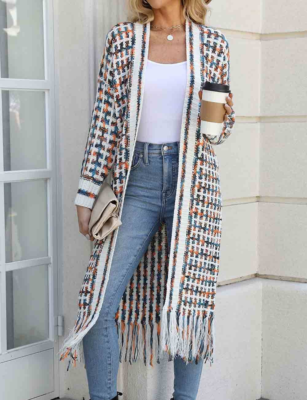 Sweetkama – wholesale Cardigan – Women’s – Ladies Multi Color Front Open Tassels Chunky Knit Cardigan12