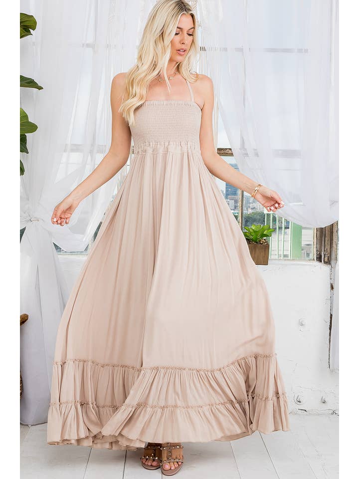 Sweet Lovely by Jen – Großhandel Kleid – Damen – MAXIKLEID MIT RÜCKENAUSSCHNITT UND GESMOKTEM STUFENROCK35