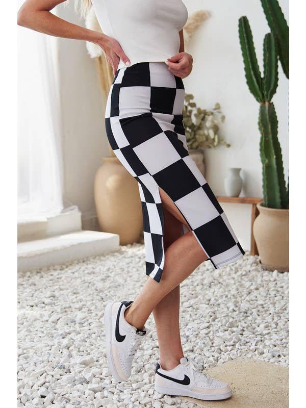 JADE BY JANE - Wholesale Skirt - Women's - BIG CHECKERED PAST KNIT PENCIL MIDI SKIRT W/ SIDE SLIT7