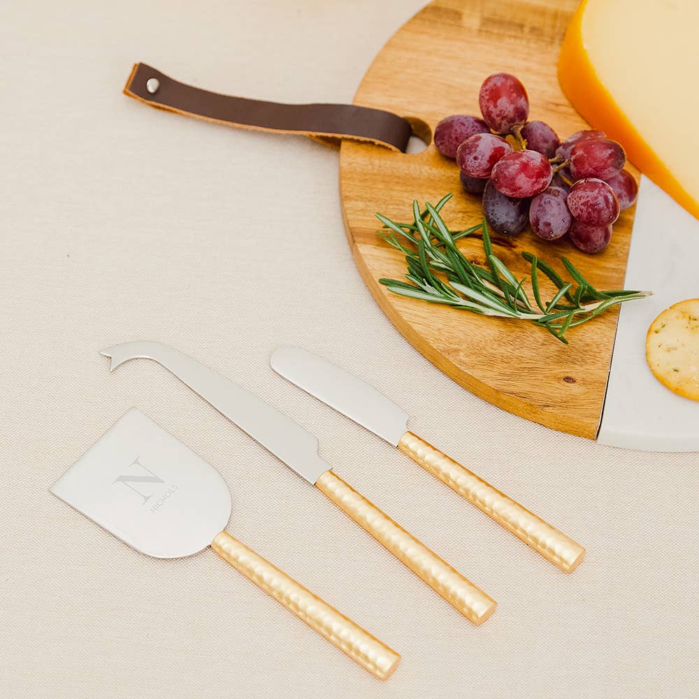 Weddingstar Inc. - Wholesale Cheese Spreader - 3-Piece Gold Handled Cheese Knife Set - Modern Serif Initial2