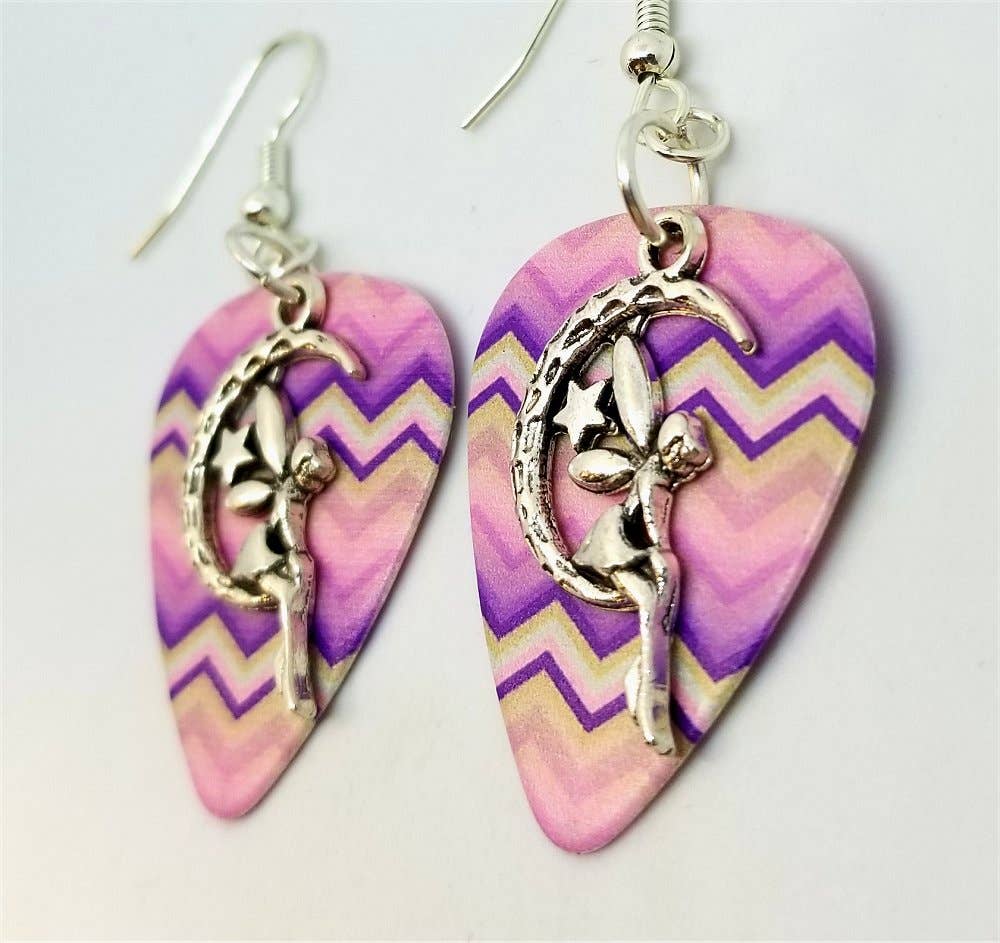 Simply Raevyn - Wholesale Dangle Earrings - Fairy on the Half Moon Charm Guitar Pick Earrings37