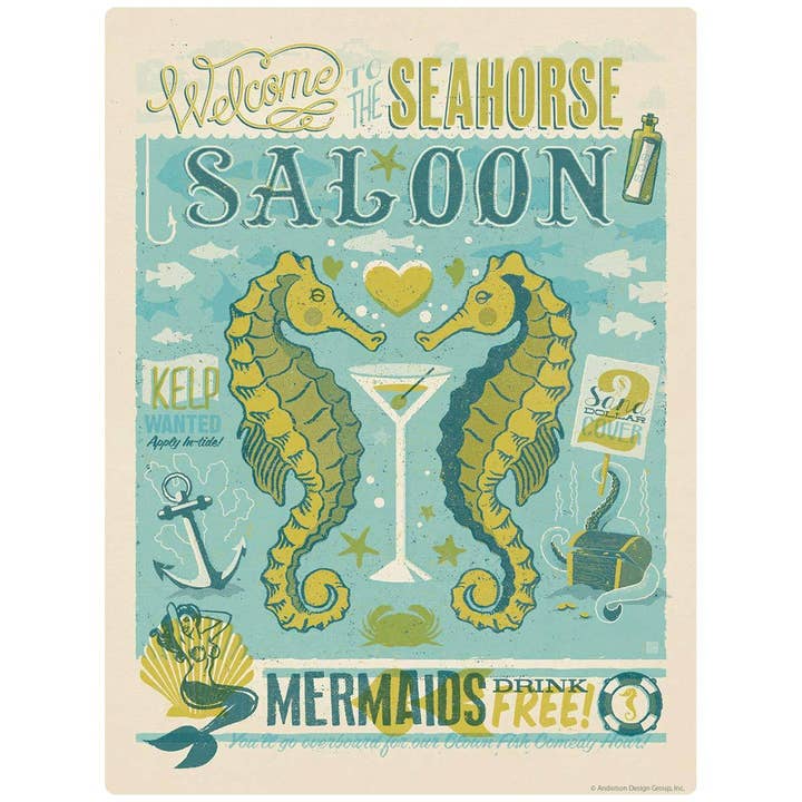 RetroPlanet - Wholesale Wall Decal/Stickers - Seahorse Saloon Mermaids Drink Free Wall Decal