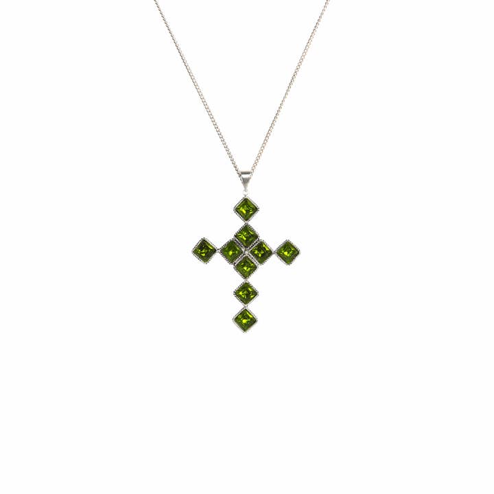 Brigid Cross of Kildare Chica Charm Necklace Earth Olivine - Silver for wholesale by VSA Designs Inc.