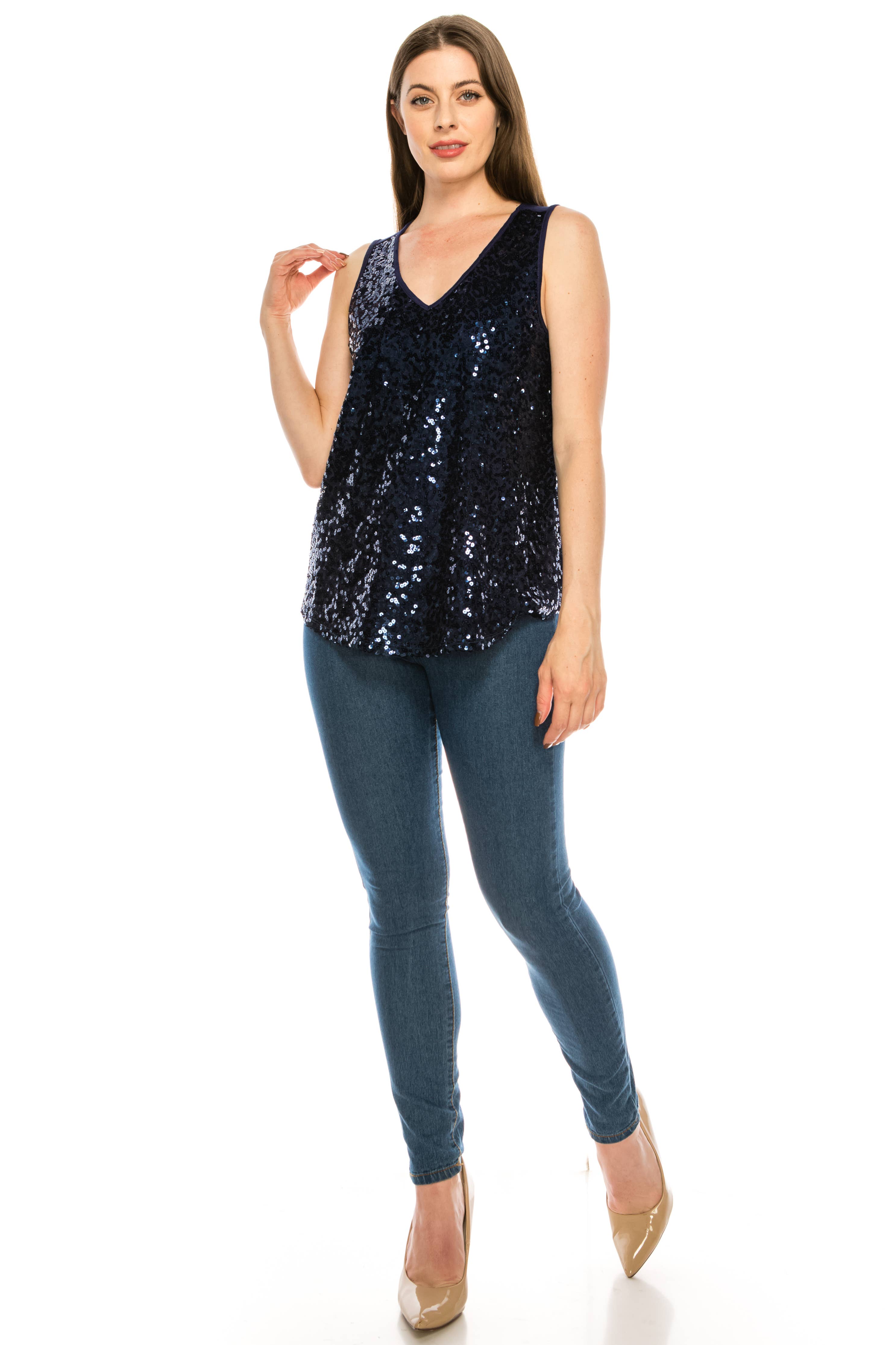 W.A.Y. --Wonderful And Young - Wholesale Tank Top - Women's - Shimmery Sequin V Neck Top Tank17