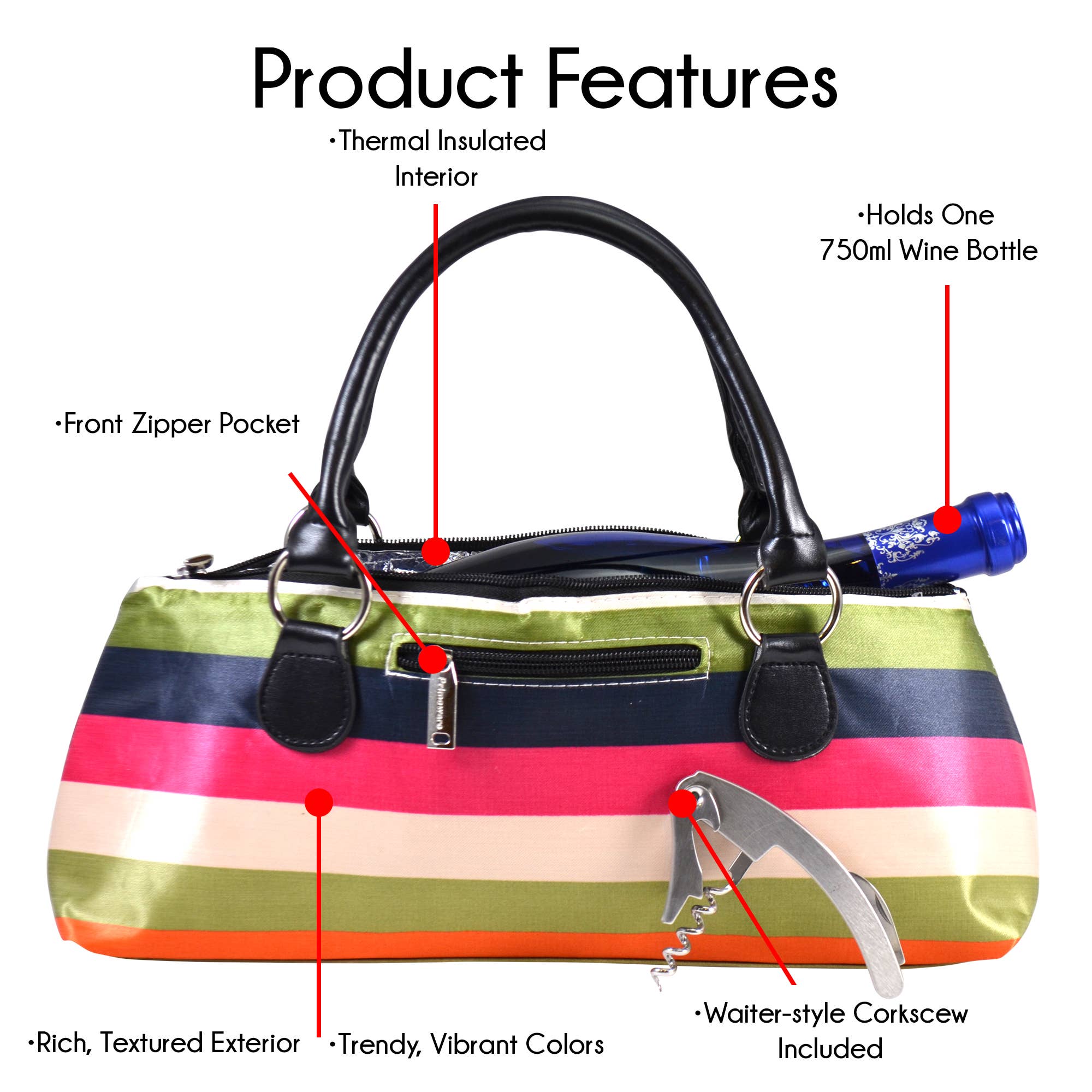Primeware Inc. - Vendita all'ingrosso Borse per bottiglie di vino - Pochette per vino | Borsa termica Classic Sassy4