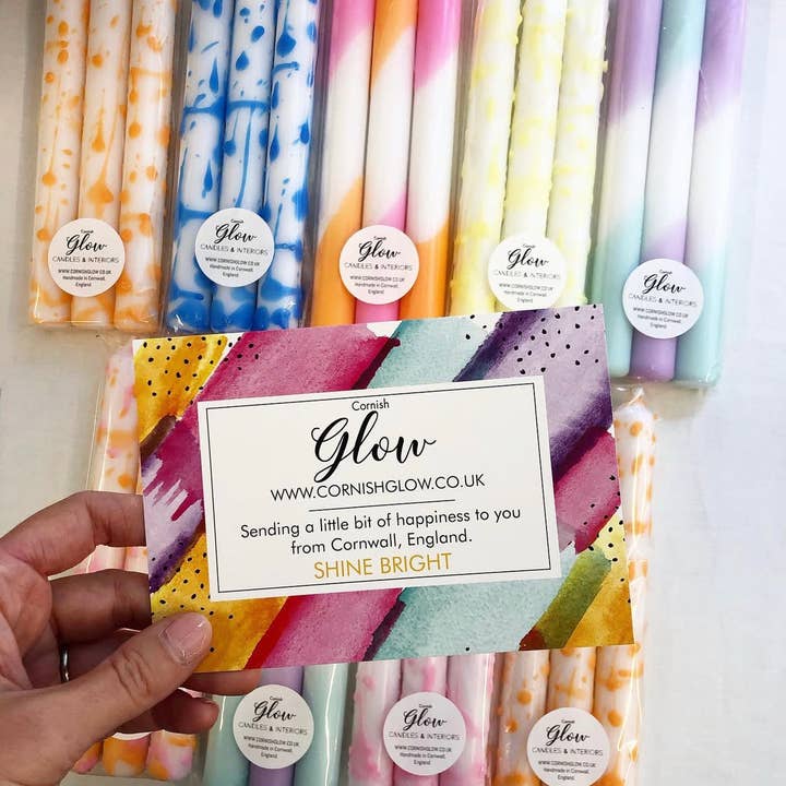 Cornish Glow - Wholesale Tapered Candle/Candlestick - Pink and Orange Splash Dinner Candles - 3 pack2