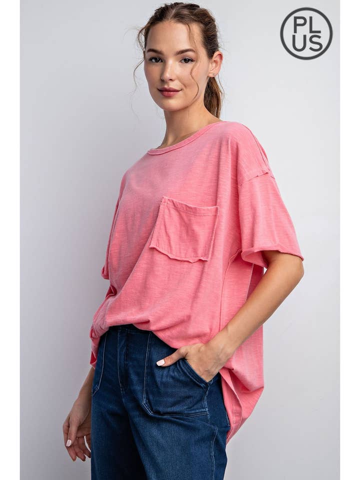 MANCHES COURTES CVC SLUB DÉLAVÉES AUX MINÉRAUX DE GRANDE TAILLE AVEC POCHE pour la vente par Rae Mode