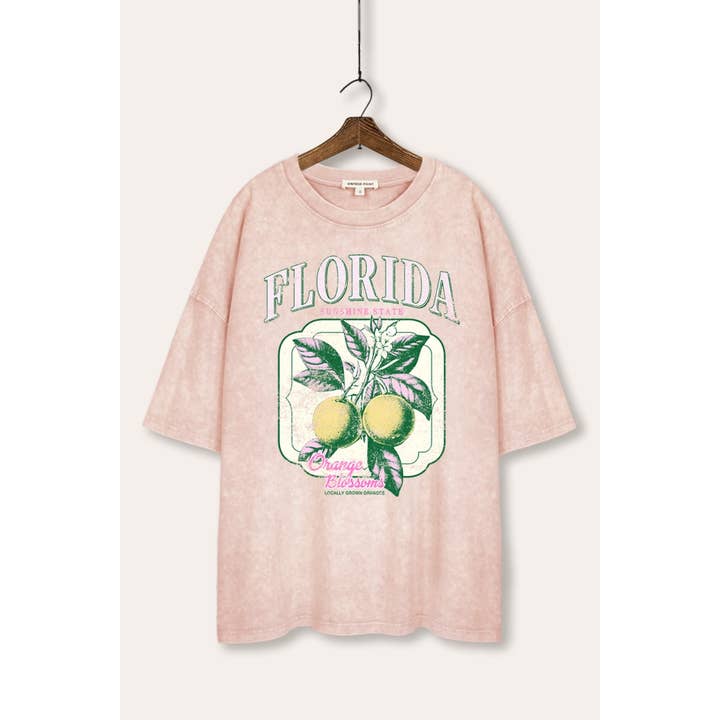 Florida Oranges Fruit Graphic Mineral Wash Oversized Tee for wholesale by PINK NABI