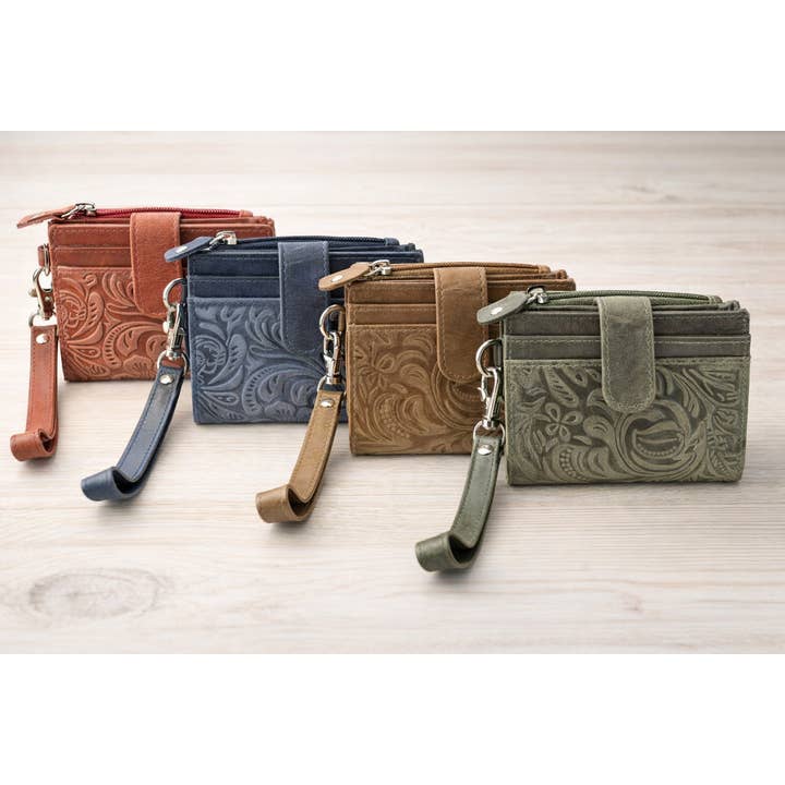 Small Foldover Floral Filigree Wristlet ABSLG 41-26103 for wholesale by Leather Impressions Inc