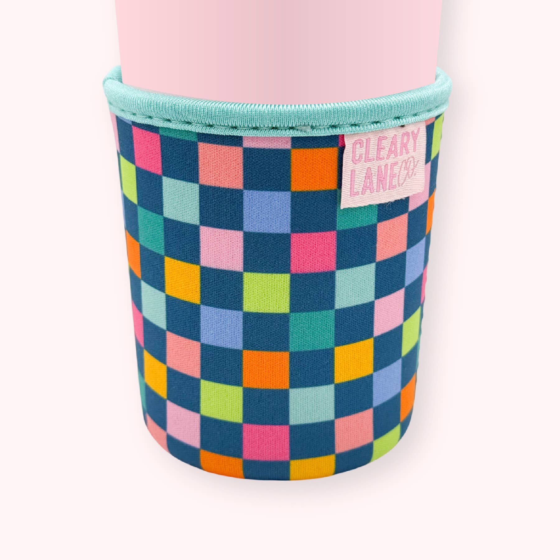 Cleary Lane - Wholesale Drink Huggers & Koozies - Emerald Rainbow Checkers Drink Sleeve0