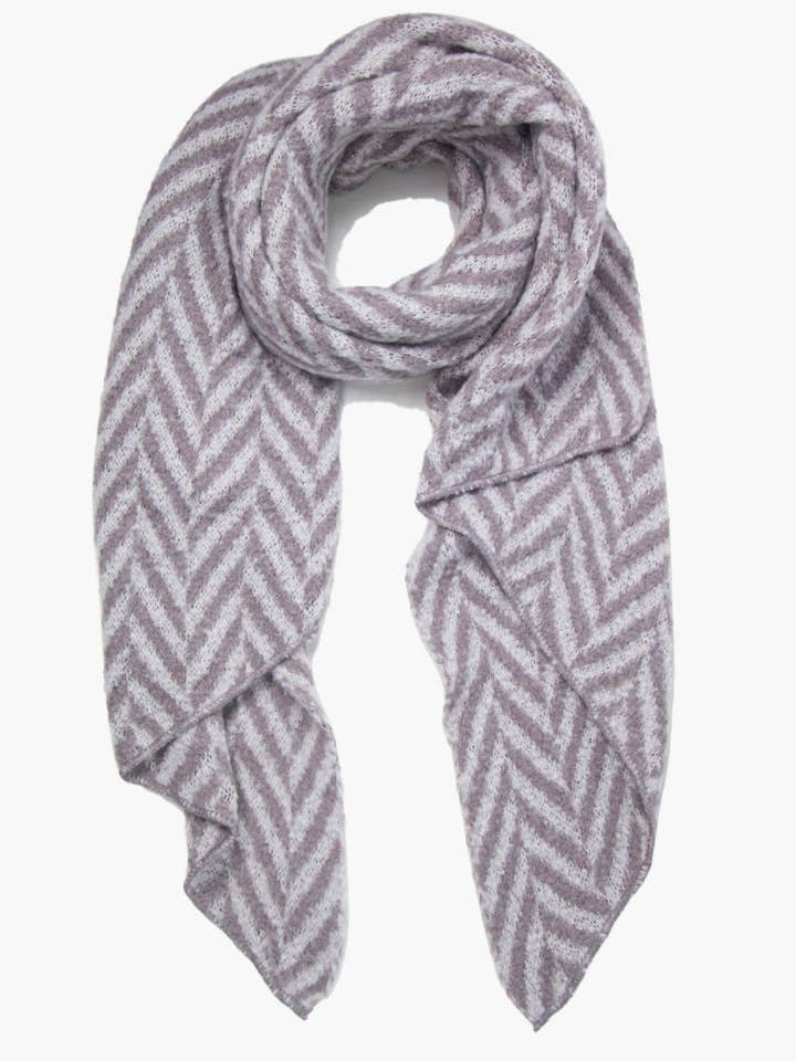 Sciarpa pesante asimmetrica con stampa chevron bianca grigio chiaro per la vendita all'ingrosso da parte di Sarta Accessories