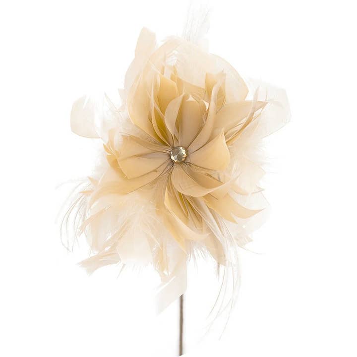 Zucker Feather Products - Wholesale Artificial Flowers - Goose/Turkey/Ostrich Feather Floral Pick w/Rhinestone Beige