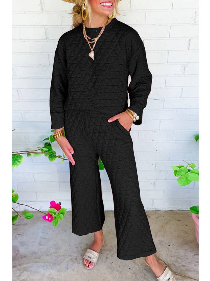 PRETTY BASH – Engroshandel Loungesæt - Dame – Quiltet trøje og bukser outfit