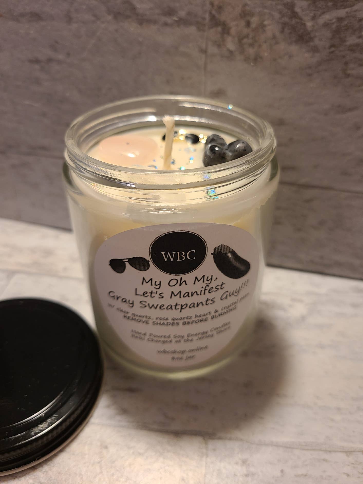 WBC Shops - Wholesale Jar/Filled Candle - Let's Manifest Gray Sweatpants Guy5