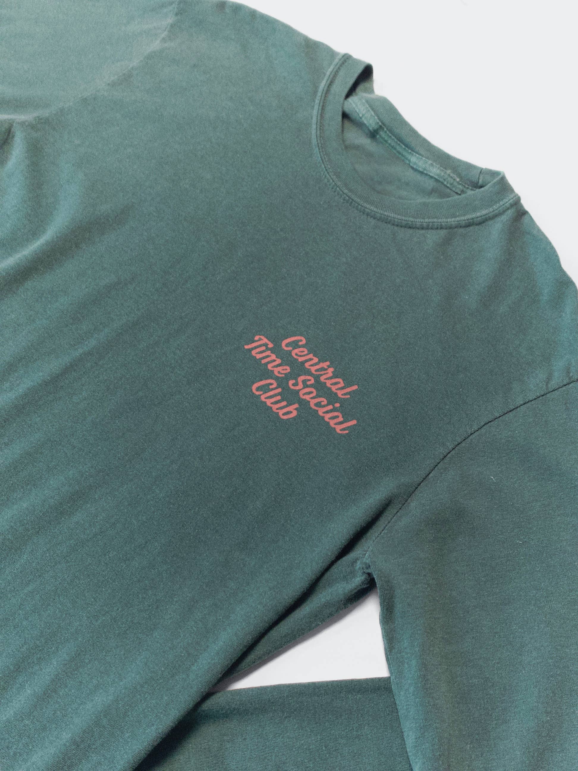 Vintage Forest Central Time Social Club Heavyweight Long Sleeve Tee for wholesale on Faire3