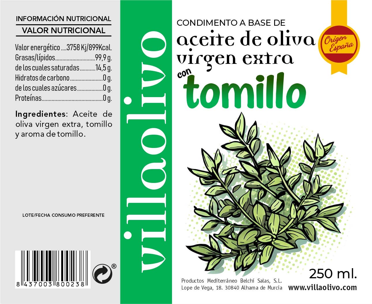VillaOlivo - Wholesale Olive Oil - Villaolivo - EVOO Flavoured with Thyme 250ml3