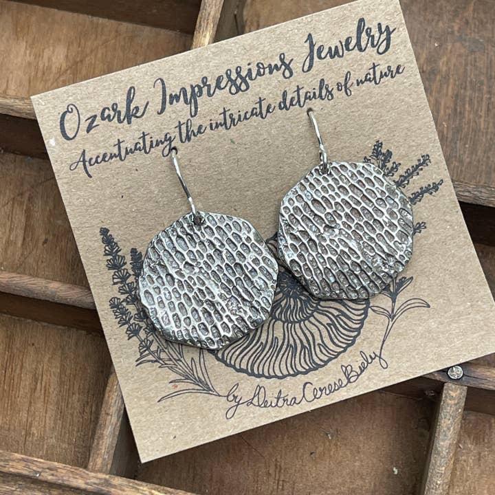 Bryozoan Fossil Octagonal Earrings for wholesale by Ozark Impressions Jewelry