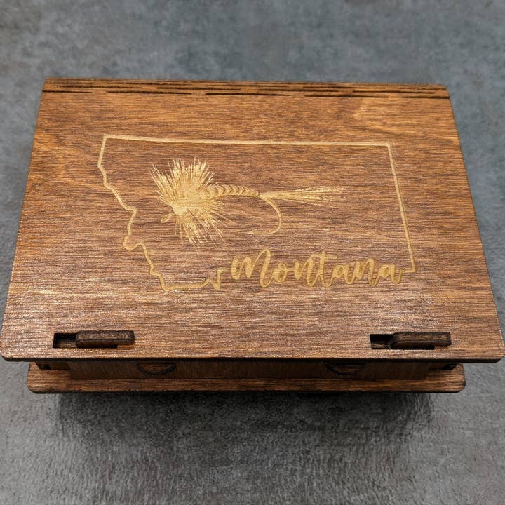 Fly Box - Laser Engraved with Living Hinge - Montana for wholesale by MIY Olympia