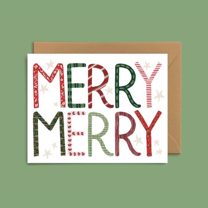 Merry Pattern Card for wholesale by Pink Pigeon Studio