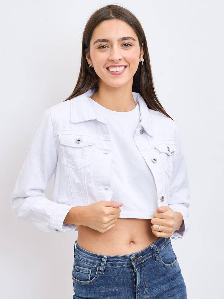 G Smack White Mega Stretch Cropped Denim Jacket for wholesale by DenimVista