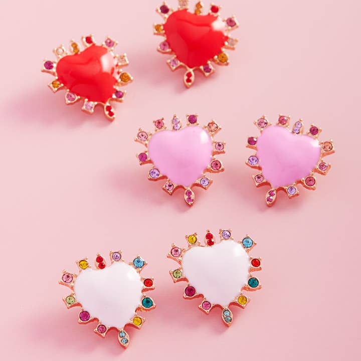 Valentines Heart Enamel Color Stones Post Earrings Stud/Post for wholesale by Verita Lane